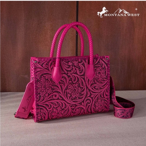 Montana West Fuchsia Floral Satchel - Picture 4 of 6
